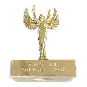 Vintage trophy 4.5” achieve marble base gold tone design front plate replaceable